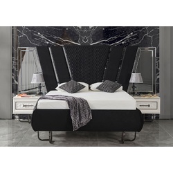 Casa Padrino Luxus Art Deco Schlafzimmer Set Schwarz / Weiß / Bronze - 1 Doppelbett mit Kopfteil & 2 Nachtkommoden - Art Deco Schlafzimmer Möbel - Luxus Schlafzimmer Möbel - Luxus Einrichtung