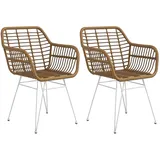 Homcom Esszimmerstuhl Rattan hellbraun, weiß 2er Set