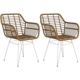 Homcom Esszimmerstuhl Rattan hellbraun, weiß 2er Set
