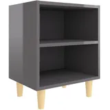 vidaXL Nachttisch mit Massivholz-Beinen Hochglanz-Grau 40x30x50 cm