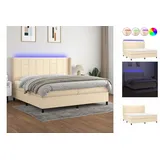 vidaXL Boxspringbett mit Matratze & LED Creme 200x200 cm Stoff