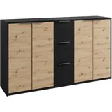 byLIVING Sideboard »Rimini«, schwarz und Artisan Eiche / 4 Türen/B 139, H 80, T 39 cm