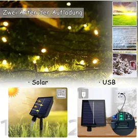 NAIZY Solar Lichterkette aussen 100m 1000LEDs Solar Weihnachtsbeleuchtung Warmweiß Lichtervorhang mit 8 Leuchtmodi Speicherfunktion & Timer & USB IP44