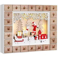 SPIELWERK® Adventskalender zum selbst Befüllen Nachhaltig LED warmweiß 24 Türchen Weihnachtskalender DIY Holz Kinder Wiederverwendbar Schlitten - Braun