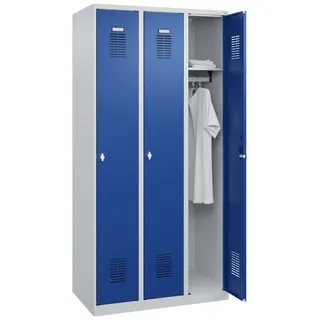 Stroxx Garderobenschrank, 3 Abteile, 1850 x 900 x 500 mm RAL 7035/5010 - 088055-30 S10000