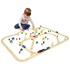 LittleTom 96 Teile XXL Holzeisenbahn Set - 6m Schienen - Holz Eisenbahn Kinder Spielzeug