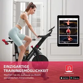 JASPORT Smart Indoor Speedbike S3, leise Heimtrainer, Magnetbremssystem, App mit Trainingskursen, Kinomap & Zwift kompatibel, inkl. Pulsgurt - Schwarz/Weiß