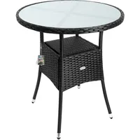 CASARIA CASARIA® Polyrattan Rund 5mm Sicherheitsglas Höhenverstellbar 80kg Belastbarkeit Wetterfest Terrasse Balkon Beistelltisch Tisch Schwarz