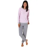 normann Frottee Pyjama langarm Bündchen Streifen - 50010 in rosa | 48/50
