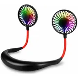 Amxcnoy Usb-wiederaufladbarer Tragbarer Nackenventilator Mit Led-licht, 3 Geschwindigkeitsstufen Und Dualem Luftstrom, Ideal Für Büro, Reisen Und Sport (schwarz)