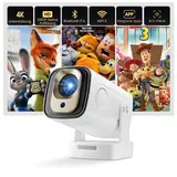 Mini Beamer 4K 1080P Unterstützt, Smart Projector WiFi 6 BT 5.4,Mini Projektor Automatische Trapezialkorrektur,Tragbarer Projektor für Zuhause und draußen,Beamer für HDMI/TV Stick/USB/Laptop,Weiß
