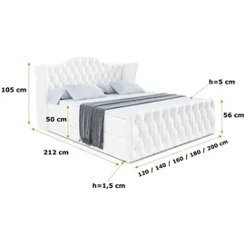 altdecor Boxspringbett VILA-Z, Polsterbett mit Kopfteil, Bettkasten, Fußteil - Hart (H4) Matratze - 200x200 - Weiß Kunstleder - Weiß