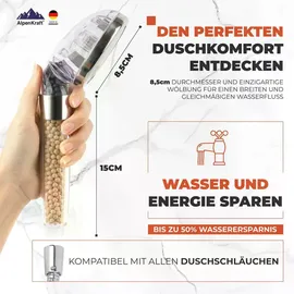 ALPENKRAFT ZugSpitze Premium Duschkopf mit Filter – Wassersparende Hochdruck-Handbrause mit 3 Strahlarten - Schwarz