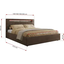 mks möbel Polsterbett GOLD 5 CLASSIC 140/200 - Braun Velvet - Multipocket-Matratze