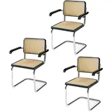 3er-Set Esszimmerstuhl Divit FM10 Rattanstuhl mit Metallrahmen schwarz beige