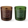 Duftkerze - Windlicht - Kerze im Glas - als 2er Set/Duftrichtung Cedarwood und Sandalwood, L/B/H 8,5 x 8 x 8,5 cm, 150g je Kerze, UF-Wood-2er, Grün-braun