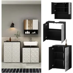 Vicco Badmöbel-Set Badezimmer-Möbel Bad-Schrank Edge Schwarz Weiß modern Badezimmerschrank Waschbeckenunterschrank Spiegelschrank Badezimmerkommode