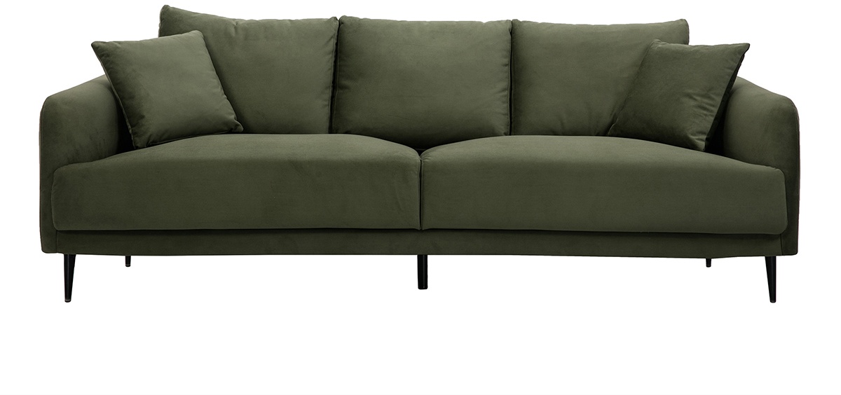 Design-Sofa mit khakifarbenem Stoff im Samtdesign und schwarzem Metall 3-Sitzer JERRY