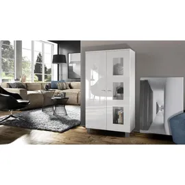 Vladon Standvitrine Denjo 71 x 129 x 35 cm Weiß matt/Weiß Hochglanz