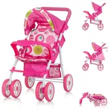 Chipolino Puppenwagen Dolly Korb faltbar Frontbügel Fußstütze Griff verstellbar rosa pink