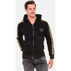 Sweatjacke CIPO & BAXX "Sweatjacke", Herren, Gr. S, schwarz, 70% Baumwolle;30% Polyester, unifarben, casual, regular fit normal, Langarm, Sweatjacken, mit Reißverschluss, CL363