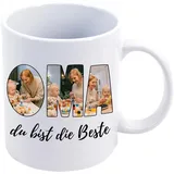 MEGAUK Personalisierte Fototasse - Kaffeebecher zum Selbstgestalten - OMA du bist die Beste Tassendruck Foto Tasse - Geschenk für Familie (Keramik 325ml)