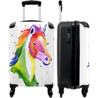 NoBoringSuitcases.com® Kindertrolley Mädchen Carry on Luggage Trolli Handgepäck Koffer Geschenk - Pferde - Regenbogen - 55x35x20cm