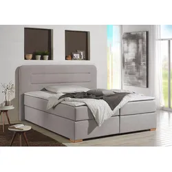 Boxspringbett HOME AFFAIRE "Manchester", grau (silbergrau), B:220cm L:208cm, Strukturstoff-Bezug (100% Polyester), Komplettbetten, Boxspringbett, 5 Breiten, 3 Ausführungen, 2 Härtegraden, Topper, Steppung