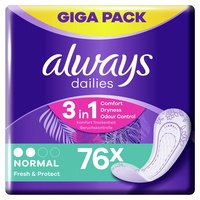 Always Dailies Slipeinlagen Damen Fresh & Protect Normal (76 Binden) Giga Pack, atmungsaktiv, flexibel mit saugfähigem Kern