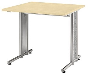 Schreibtisch ahorn quadratisch, C-Fuß-Gestell silber 80,0 x 80,0 cm