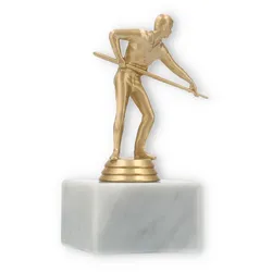 Pokal Kunststofffigur Billardspieler goldmetallic auf weißem Marmorsockel 14,0cm