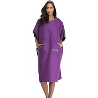 FLYILY Microfaser Surf Poncho Handtuch mit Kapuze Bademantel zum Schwimmen und Strand wechseln Einheitsgröße Alle Erwachsenen(Purple,L)