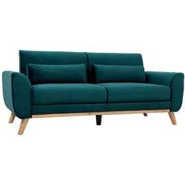 miliboo Skandinavisches Sofa 3-Sitzer Samt Petrolblau EKTOR