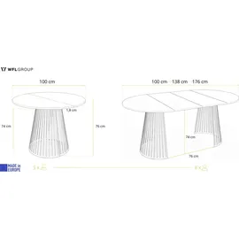 WFL GROUP Esstisch Rund Ausziehbar mit Lamellen im Loft-Stil – 100 bis 180 cm – Industrieller Tisch mit Schwarzen Metallbeinen, Platzsparend für Wohnzim... - Braun