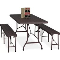 Relaxdays Bierzeltgarnitur klappbar, 3-tlg. Bierbank Set mit großem Tisch, Garten, Festzeltgarnitur, Holzoptik, braun