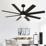 Depuley Groß Deckenventilator mit Beleuchtung für Außen: LED Lampe mit Ventilator für Garten Terrasse,183CM- Leise Deckenventilator mit Licht und APP für Wohnzimmer Restaurant Büro, Schwarz