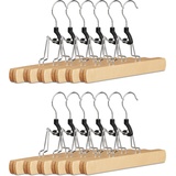 Relaxdays Hosenspanner Holz, 12er Set Kleiderbügel, 360° drehbarer Haken, Klemmbügel für Hosen, HBT: 17x25x2,3 cm, natur