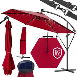 LED Solar Ampelschirm Haiti Rot Ø300cm UV-Schutz 80+