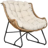 Rattansessel mit abnehmbarem Kissen, Polster, Outdoor Sessel aus Polyrattan, Korbsessel bis 120kg belastbar, Gartensessel Gartenstühle für Garten