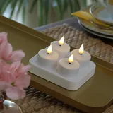 MARELIDA LED Teelichter wiederaufladbare LED Teelichter mit Ladestation D: 4cm flackernd weiß Mini Kerzen (4er Set)