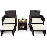 5er Set Rattan Gartenmoebel, Balkonmoebel Set 2 Sessel & 2 Fusshocker & 1 Couchtisch, 5 tlg. Gartenlounge Set Gartengarnitur, Balkonset Gartenset M... - Weiß