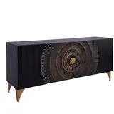 Riess-Ambiente Handgearbeitetes Sideboard GOLDEN SUNSET 180cm schwarz mit 3D Schnitzereien gold Mangoholz