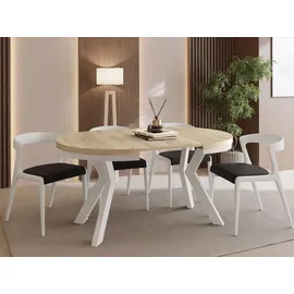 WFL GROUP Runder Ausziehtisch 80-130 x 77 cm Hellbraun