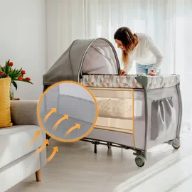 lionelo Sven Plus 4 in 1 Baby Bett Baby ab Geburt bis 15 kg Wickelauflage luftige Seitenwände mit Seiteneingang Tragetasche zusammenklappbar