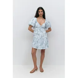 Gina Tricot - Puff sleeve dress - blumenkleider - Blau - M - Dame - Blau - M