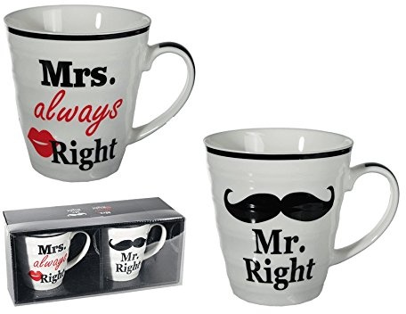 trendaffe Out of the Blue, 2-teiliges Set mit Aufschrift Mr. Right und Mrs. Always Right, in Geschenkbox