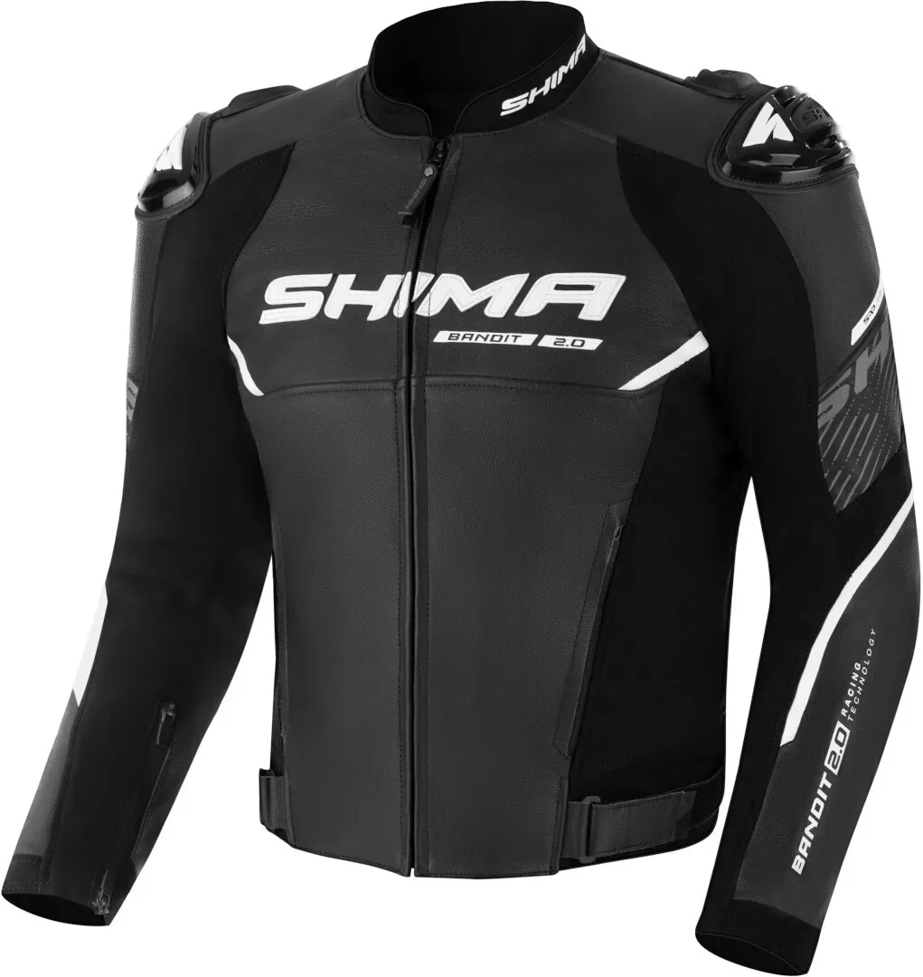 SHIMA Bandit 2.0 perforierte Motorrad Lederjacke, schwarz-weiss, Größe 50 für Männer