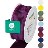 Halbach Seidenbänder Premium Geschenkband mit Drahtkante | Breite 40mm Länge 25m | Öko-Tex 100 zertifiziertes Schleifenband | Taftband Made in Germany, Farbe: dunkellila