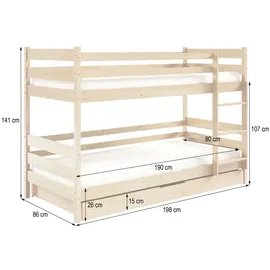 masseno Etagenbett SIMBA 80 x 190 cm Kiefer massiv braun