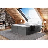 MEBLINI Boxspringbett mit Bettkasten - 180x200 - Gepolstert Doppelbett mit Matratze und Topper - Polsterbett mit Stauraum - Bett ohne Kopfteil - Stauraumbett - Lionel - H4/Dunkelgrau Webstoff